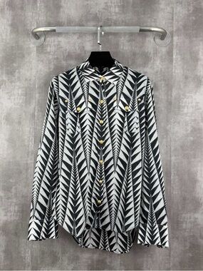 🚩steal authentic Balmain Black and White Geometric Button-Up